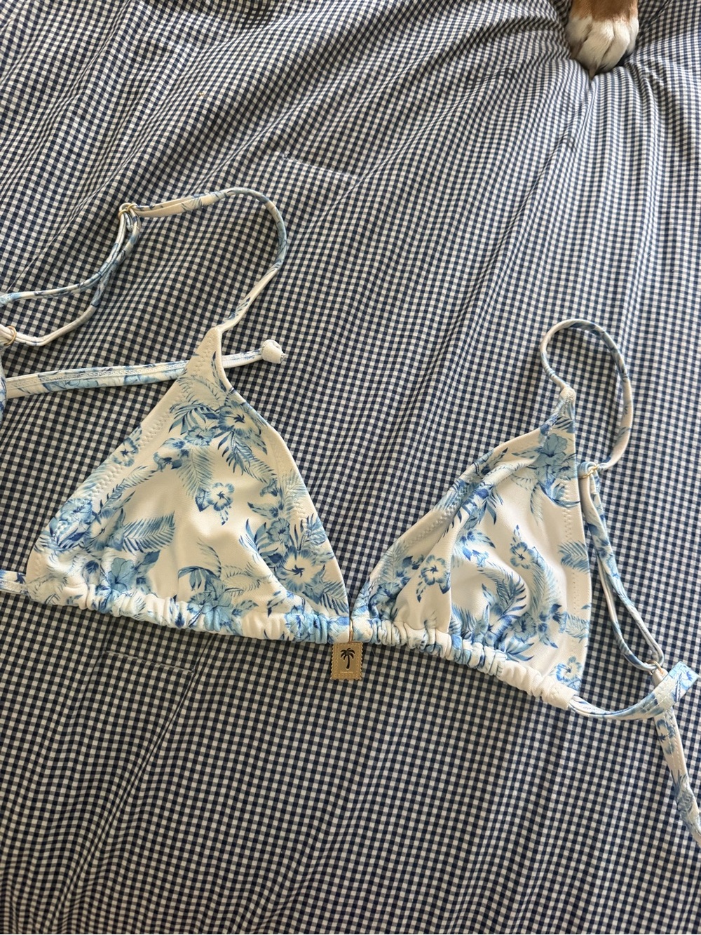 Kulani Kinis White and Light Blue Floral Bandeau Bikini Top